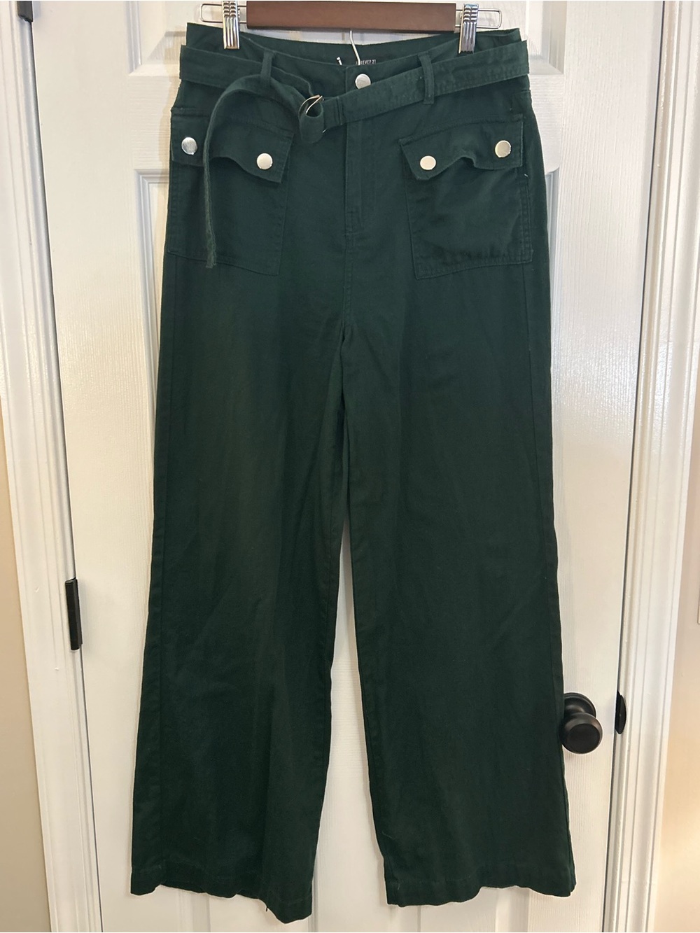 Forever 21 Dark Green Wide Leg High Rise Utility Pants - Size M